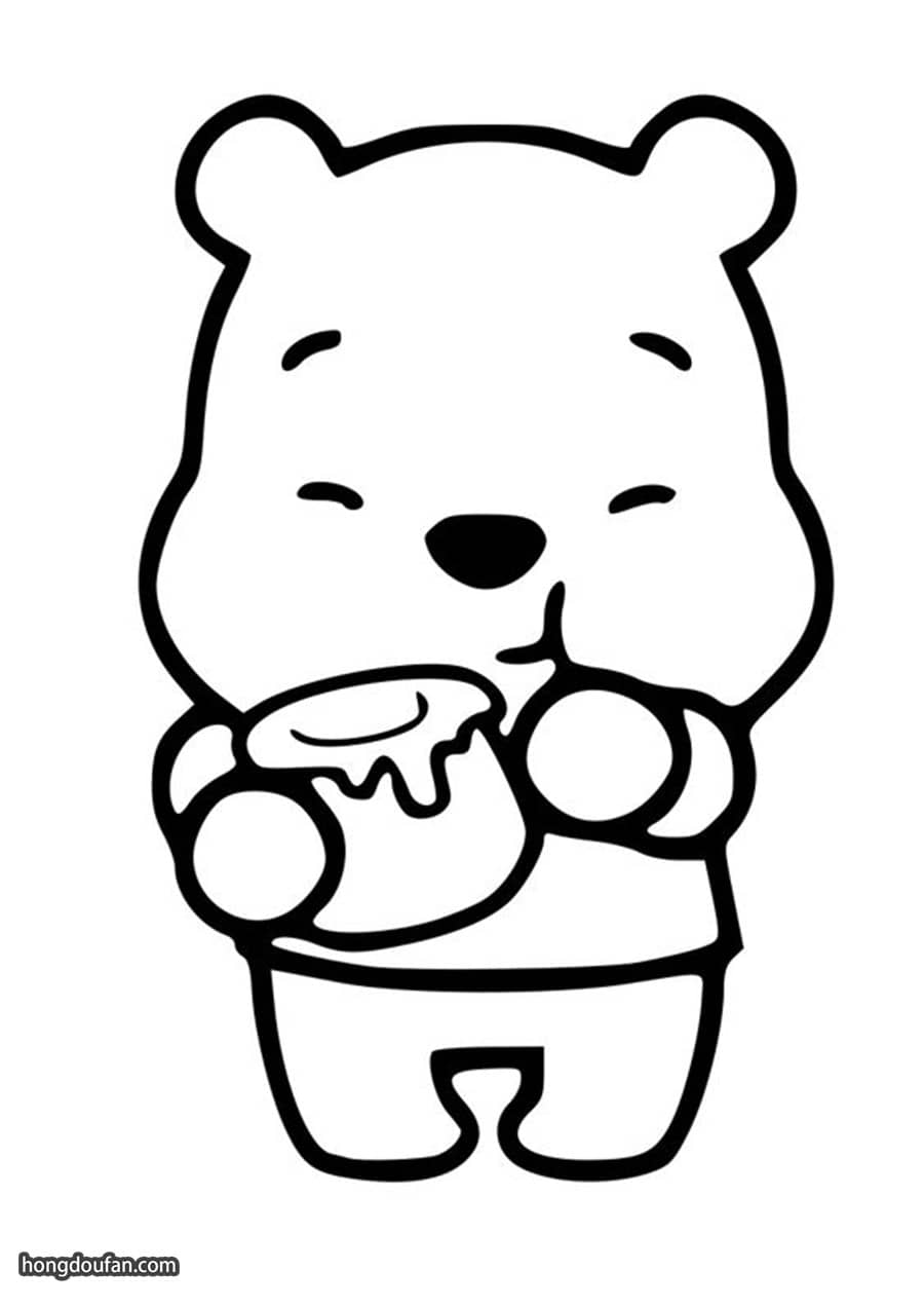 吃蜂蜜的维尼小熊卡通涂色简笔画大全