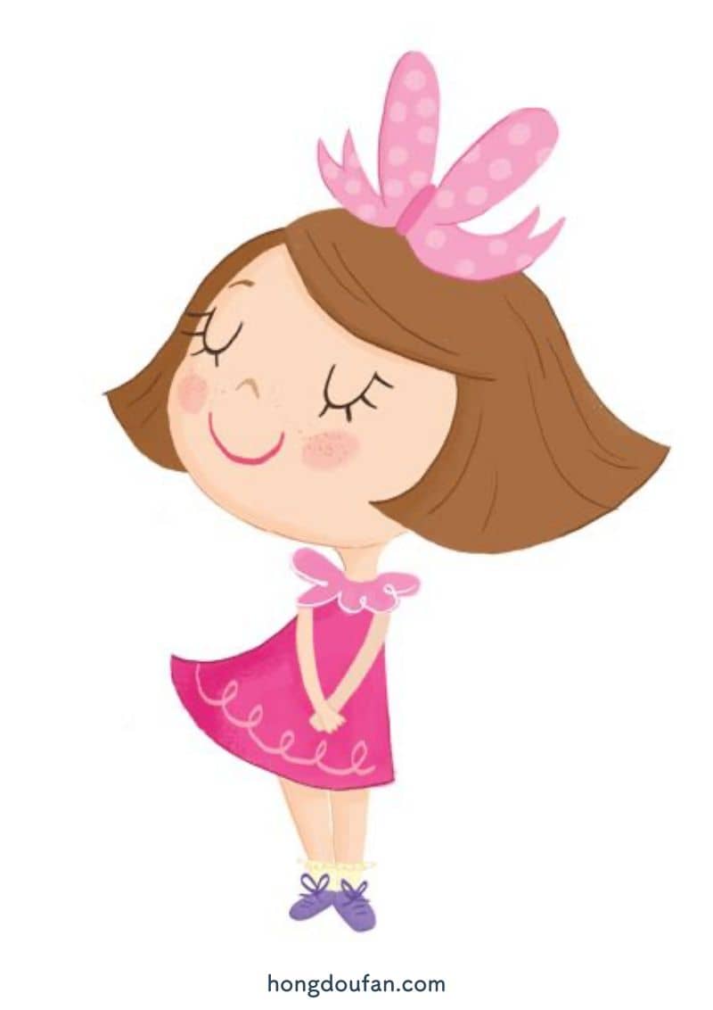 穿粉红色裙子害羞的妹妹妹妹简笔画大全