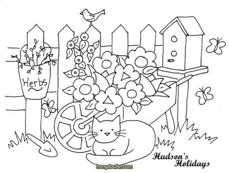 9张非常适合小孩子的春天风景花园卡通简笔画