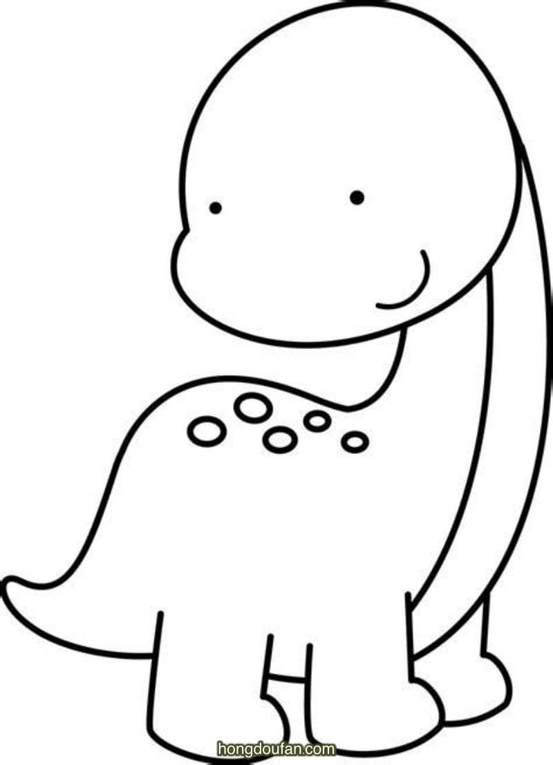 可爱的圆滚滚的恐龙卡通黑白简笔画大全-红豆饭小学生简笔画大全