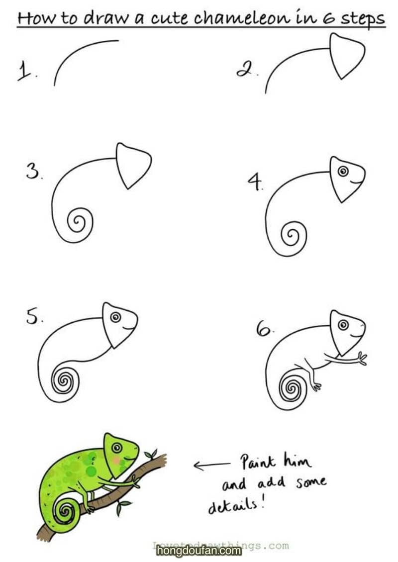 六步画一只卡通小蜥蜴绿色小蜥蜴简笔画大全
