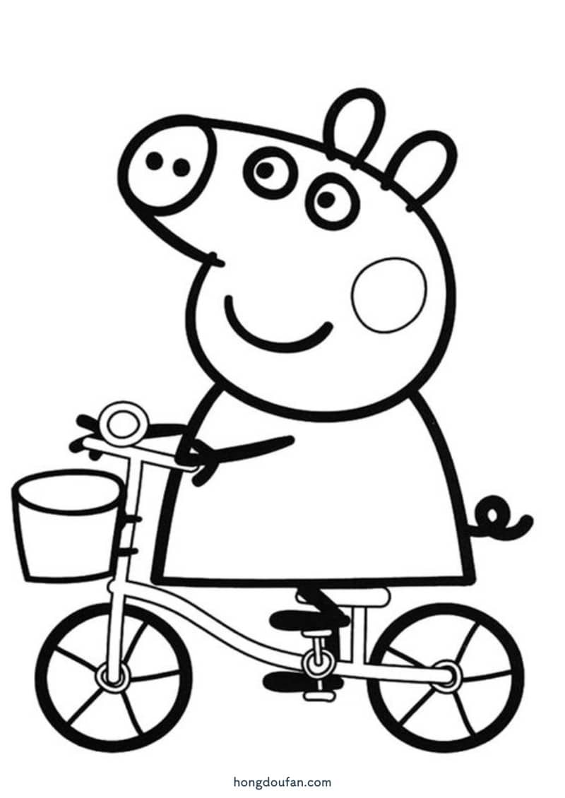 骑着小车子的动画片小猪佩奇幼儿填色图片大全-红豆饭小学生简笔画