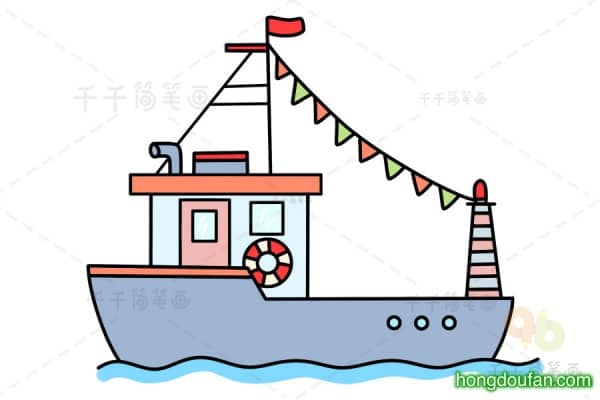 漂亮的带彩旗的轮船要如何画小轮船简笔画大全