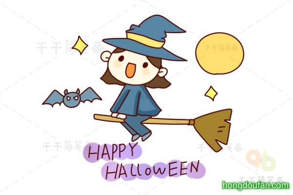 happyhalloween超级可爱的小女巫卡通简笔画大全