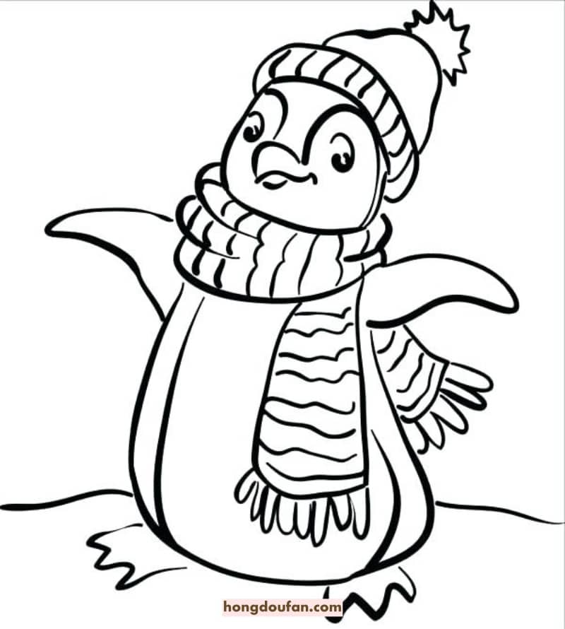 14张冬季运动动物卡通涂色图片免费下载-红豆饭小学生简笔画大全